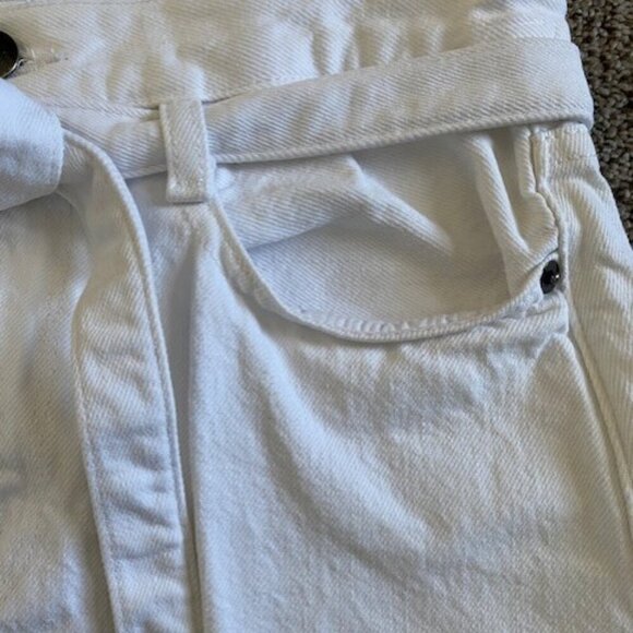 FRAME Denim Le High White Belted Frayed Fringe Hem Mini Skirt 24 - Picture 8 of 14